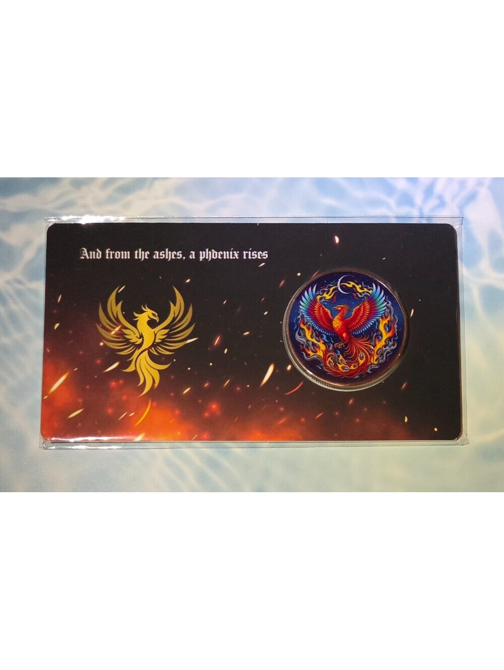 AND FROM THE ASHES A PHOENIX RISES 1oz 999 Fine Copper Colorized NEW Sealed Card